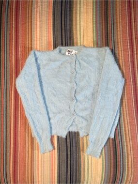 Princess Polly Light Blue Fuzzy Button-Up Cardigan